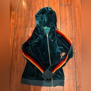 Aviator Nation teal/dark blue velvet, zip up jacket